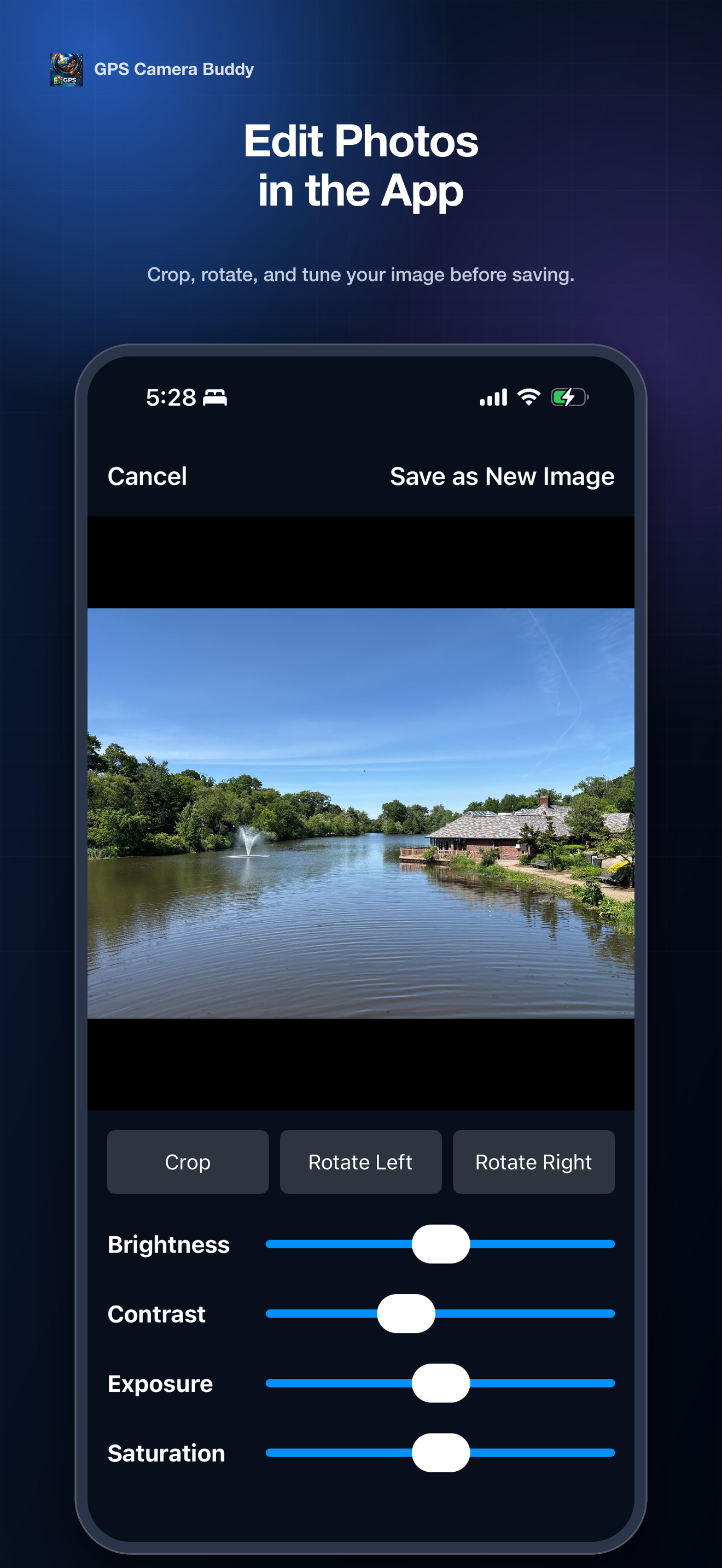 Adust the photos lighting right inside the app.